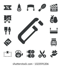 cut icon set. 17 filled cut icons.  Collection Of - Coupon, Scissors, Utensils, Saw, Avocado, Trunk, Butternut squash, Teapot, Salami, Comb, Clapperboard, Puzzle