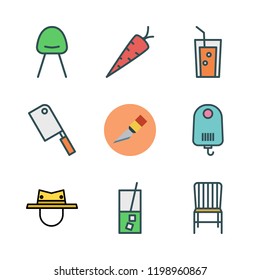 cut icon set. vector set about carrot, juice, chair and modern chair icons set.