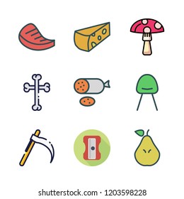 cut icon set. vector set about modern chair, pear, bones and cheese icons set.