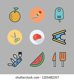 cut icon set. vector set about orange, cutter, watermelon and stapler icons set.