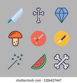 cut icon set. vector set about cutter, mushroom, magic wand and watermelon icons set.
