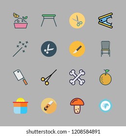 cut icon set. vector set about mushroom, cutter, stapler and squeezer icons set.