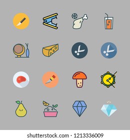 cut icon set. vector set about mushroom, tambourine, pear and scissors icons set.