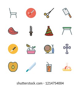 cut icon set. vector set about chair, meat, dagger and magic wand icons set.