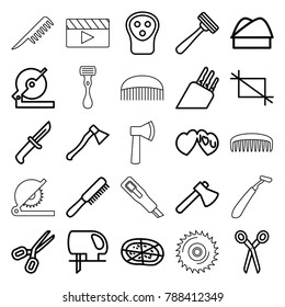 Cut icons. set of 25 editable outline cut icons such as barber scissors, comb, razor, electric razor, axe, circular saw, electric saw, scissors, pizza, i love you, crop