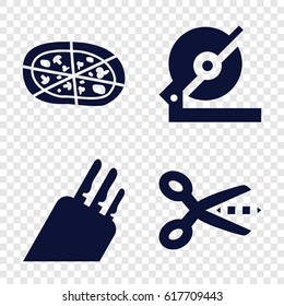 Cut icons set. set of 4 cut filled icons such as circular saw, pizza, knife