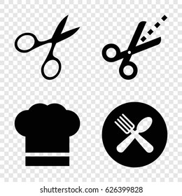 Cut icons set. set of 4 cut filled icons such as manicure scissors, spoon and fork, scissors