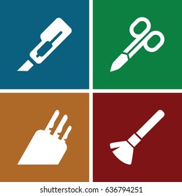 Cut icons set. set of 4 cut filled icons such as manicure scissors, shaving brush, cutter