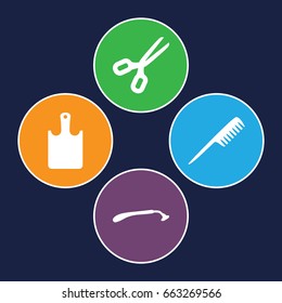 Cut icons set. set of 4 cut filled icons such as comb, razor, chopping board