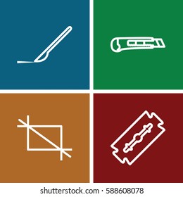 cut icons set. Set of 4 cut outline icons such as razor, scalpel, cutter