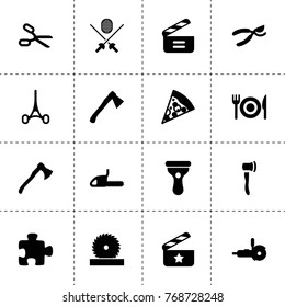Cut icons. vector collection filled cut icons. includes symbols such as scissors, axe, secateurs, circular saw, chainsaw, grinder. use for web, mobile and ui design.