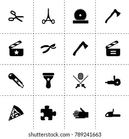 Cut icons. vector collection filled cut icons. includes symbols such as scissors, axe, secateurs, stationery knife, circular saw, chainsaw. use for web, mobile and ui design.