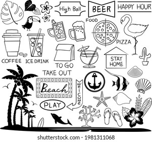 A cut illustration of a tropical image.
Line drawing material
