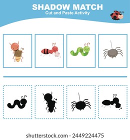 Corta la Imagen en cada caja y pégala en cada sombra. Encuentra la sombra correcta. Actividad de cortar y pegar para niños