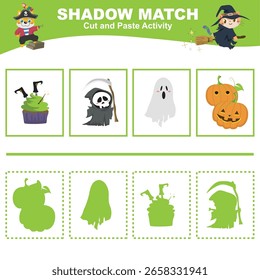 Corta la Imagen en cada caja y pégala en cada sombra. Encuentra la sombra correcta. Actividad de cortar y pegar para niños. Página de actividad imprimible para niños. 