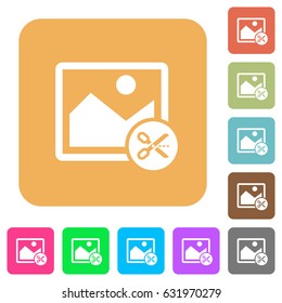 Cut image flat icons on rounded square vivid color backgrounds.