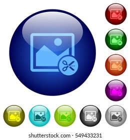Cut image icons on round color glass buttons