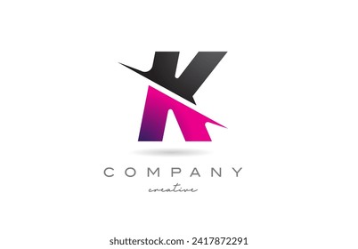 cut K letter logo icon design creative vector illustration. Pink and black template for company or business