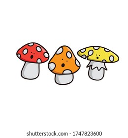 cut kawaii mushroom group with sweet expretion, for t shirt design and many more