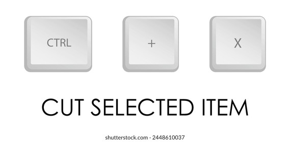 Cut key combination. Keyboard shortcut for quickly executing command in operating system. Isolated vector on white background