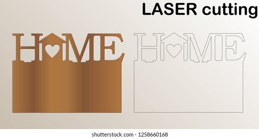 Cut laser key hanger for interior. Sign 'Home' for laser cutting. Template laser cutting machine for wood and metal. The perfect gift for St. Valentine's Day or Wedding day.