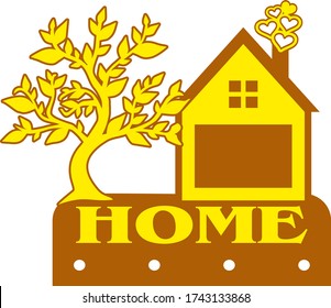 Cut laser key hanger for interior. Sign 'Welcome home' for laser cutting. Template laser cutting machine for wood and metal. The perfect gift.