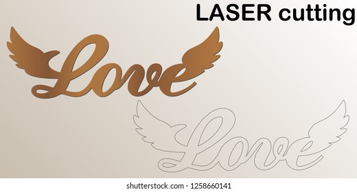 Cut laser letter for interior. Love plate. Template laser cutting machine for wood, metal and paper. The perfect gift for St. Valentine's Day or Wedding day.