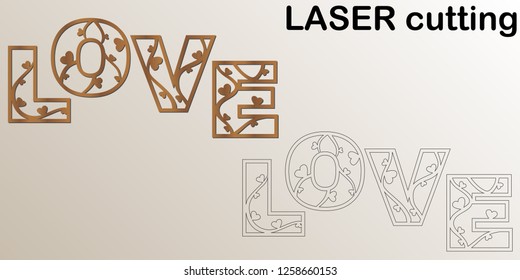 Cut laser letters for interior. Sign 'Love' for laser cutting. Template laser cutting machine for wood and metal. The perfect gift for St. Valentine's Day or Wedding day.