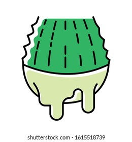 Cut leaf green color icon. Aloe vera juice. Succulent thorn with liquid. Sliced cactus for cosmetic ingredient. Dermatology and skincare. Medicinal herb. Isolated vector illustration