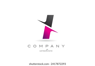 cut I letter logo icon design creative vector illustration. Pink and black template for company or business