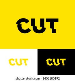 Cut letters. Glitch effect. Typography facetious composition, letters on different backgrounds. 
