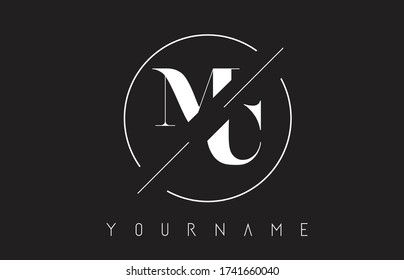 Cut Letters MC Logo with Round Frame Vector Illustration