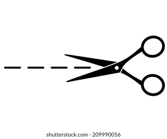 cut line with black scissors on white background