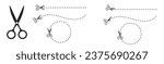 cut line dotted dash line guide with scissors silhouette icon, cutting line icon