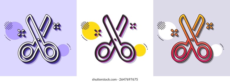 Cut line icon. Halftone dotted pattern. Gradient icon with grain shadow. Tailor, hairdresser or barber scissors sign. Shears symbol. Line cut icon. Various designs. Vector
