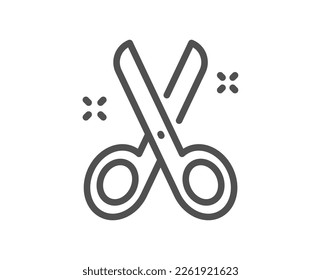 Cut line icon. Tailor, hairdresser or barber scissors sign. Shears symbol. Quality design element. Linear style cut icon. Editable stroke. Vector