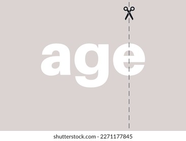 A cut line over the Age sign, anti-aging procedures