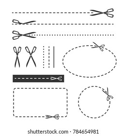 Cut line with scissors and coupons collection. Vector design elements