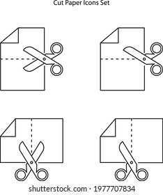 cut line scissors set, editable strokes. Paper cut icons. Vector scissors with cutting lines.