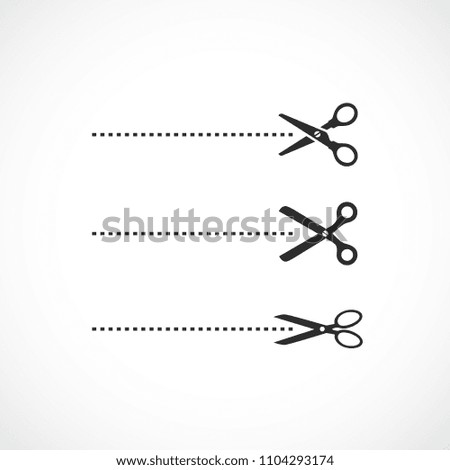 Cut line and scissors vector icon illustration isolated on white background