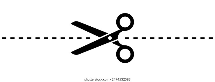 Cut lines scissor black icon design. Isolated scissors cutting symbol on white background. Creative cut here, seamless pattern concept. Vector illustration.