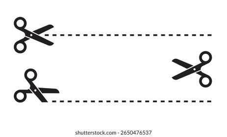 Cut lines with scissors. Scissors icons set. Scissors for cutting symbol for apps and websites. Cut here symbol