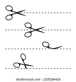 Cut lines with scissors set isolated on white. Vector illustration for packaging, coupons, clothing tags design and your different projects.