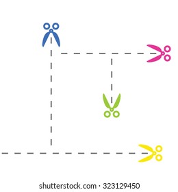 cut lines and scissors vector illustration on white background