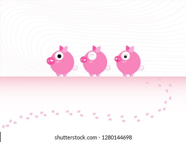 Cut little Pig with footprint line background