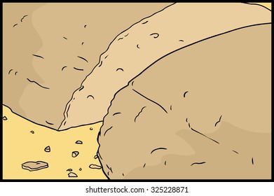 Cut loaf of bread with crumbs illustration