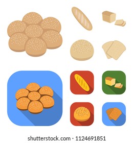 Cut loaf, bread roll with powder, half of bread, baking.Bread set collection icons in cartoon,flat style vector symbol stock illustration web.