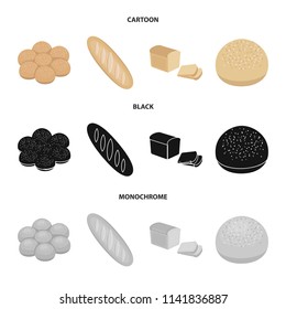 Cut loaf, bread roll with powder, half of bread, baking.Bread set collection icons in cartoon,black,monochrome style vector symbol stock illustration web.