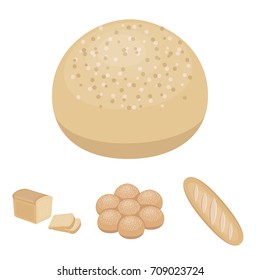 Cut loaf, bread roll with powder, half of bread, baking.Bread set collection icons in cartoon style vector symbol stock illustration web.
