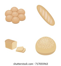 Cut loaf, bread roll with powder, half of bread, baking.Bread set collection icons in cartoon style vector symbol stock illustration web.